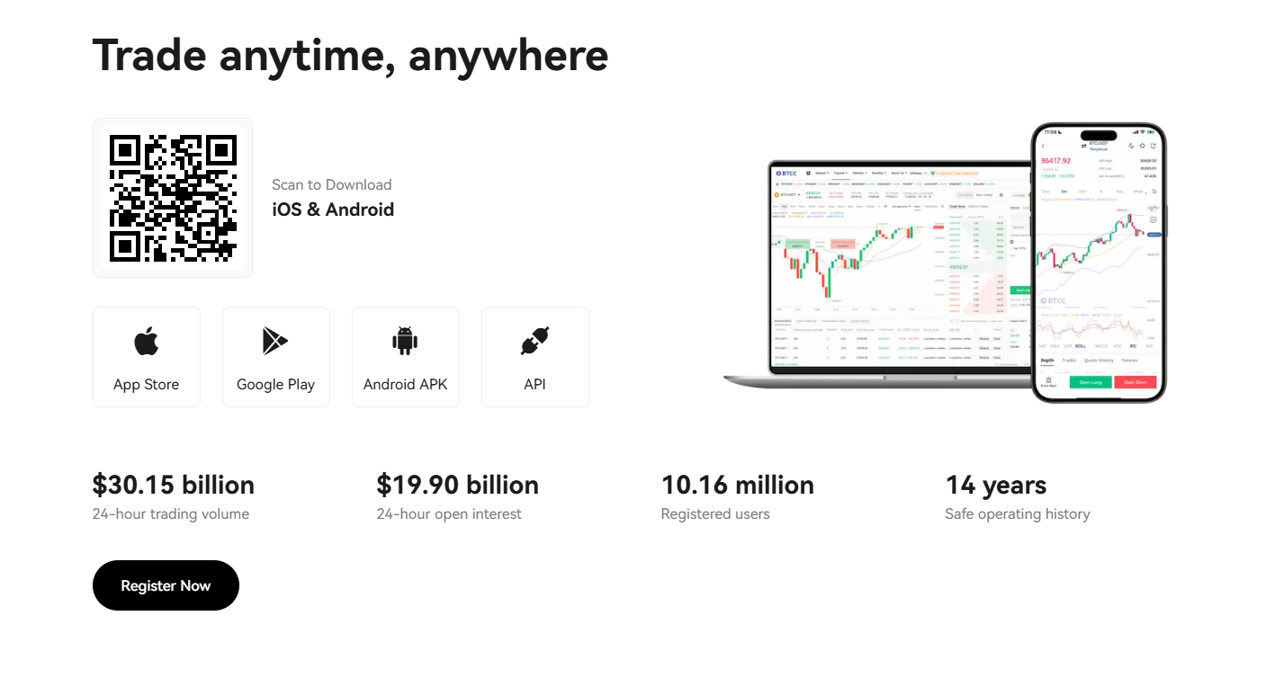 BTCC mobile app displayed on a smartphone screen